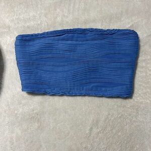 Blue Textured Bandeau Top